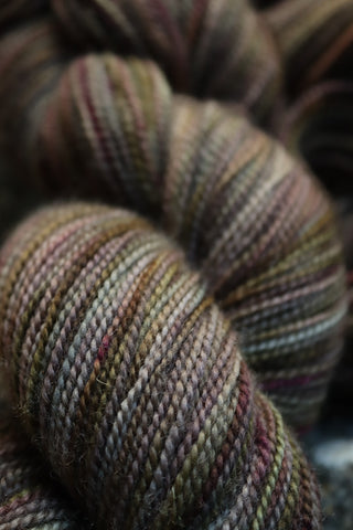 Eco Printed & Hand Painted Bluefaced Leicester 4ply Sock Yarn 110g - Col Woodland Floor