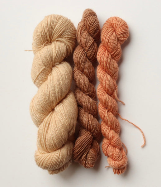 Naturally Dyed Corriedale High Twist Sock Yarn Set: 1 x 100g & 2x 20g . Col: Cafe Au Lait collection 1
