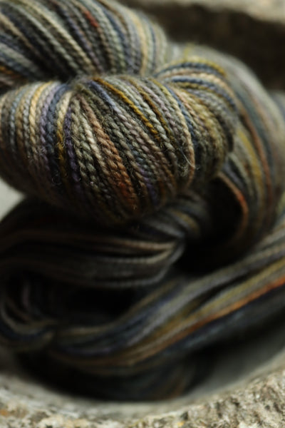 Eco Printed & Hand Painted Bluefaced Leicester 4ply Sock Yarn 110g - Col Babbling Brook