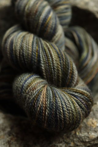 Eco Printed & Hand Painted Bluefaced Leicester 4ply Sock Yarn 110g - Col Babbling Brook