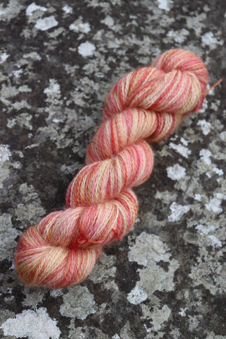 Wensleydale 4PLY Yarn 100g Eco Printed and Hand Painted Yarn Col Sunset